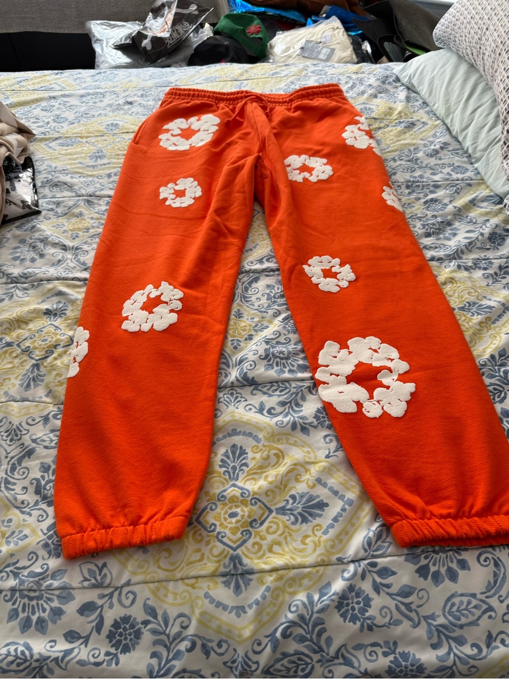 Denim Tears Men’s Bright Orange Floral Sweat Joggers